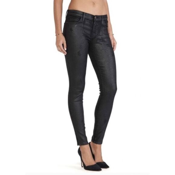 Current/Elliott The Ankle Skinny Black Jeans Size 27 Printed Trucker Coating - Picture 14 of 15